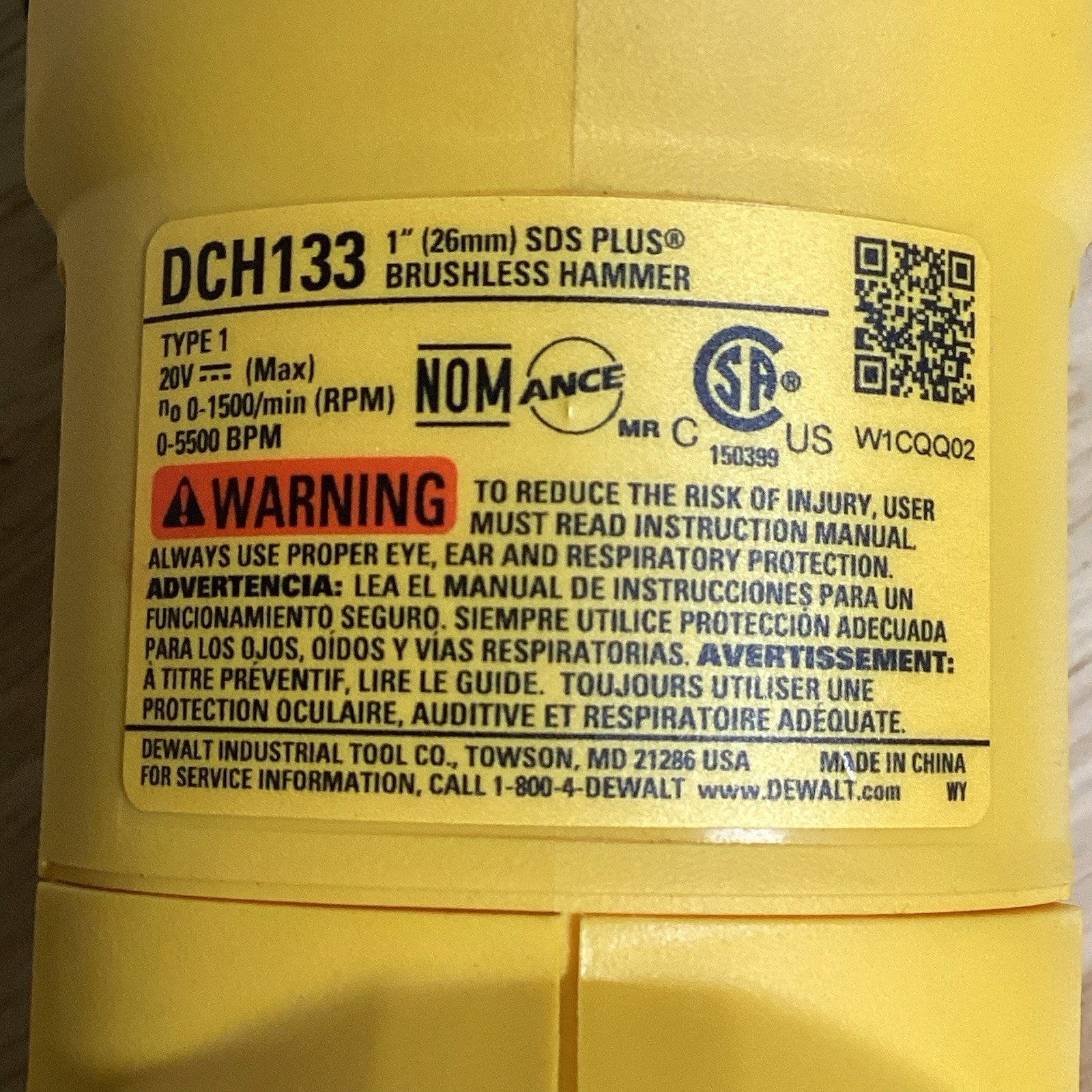 DEWALT DCH133B 20V Max XR Rotary Hammer Drill TOOL ONLY