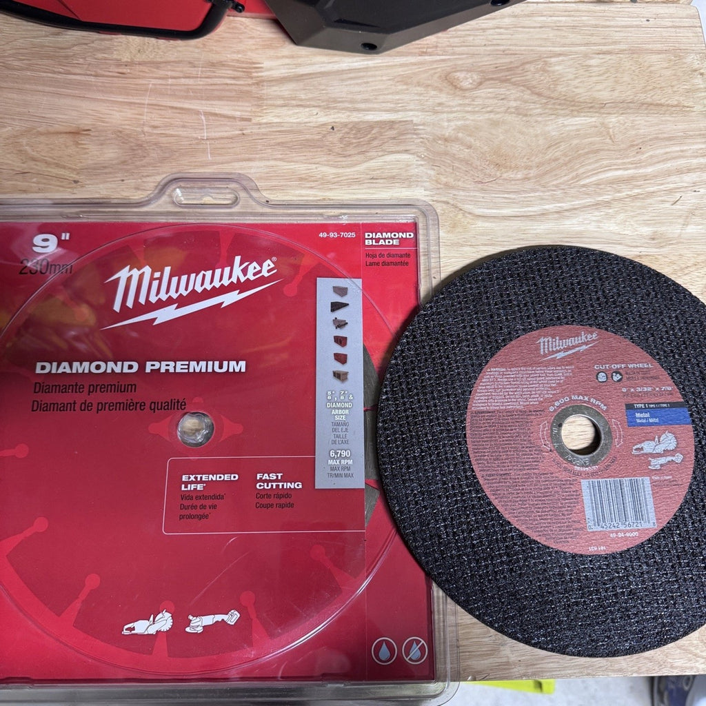 Milwaukee 2786-20 M18 FUEL 9in Cut-Off Saw Kit XC6.0 Battery Charger 2 Blades