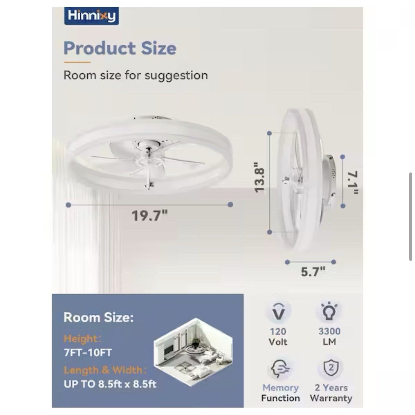 HINNIXY 20 in. Smart Indoor Matte White Fan