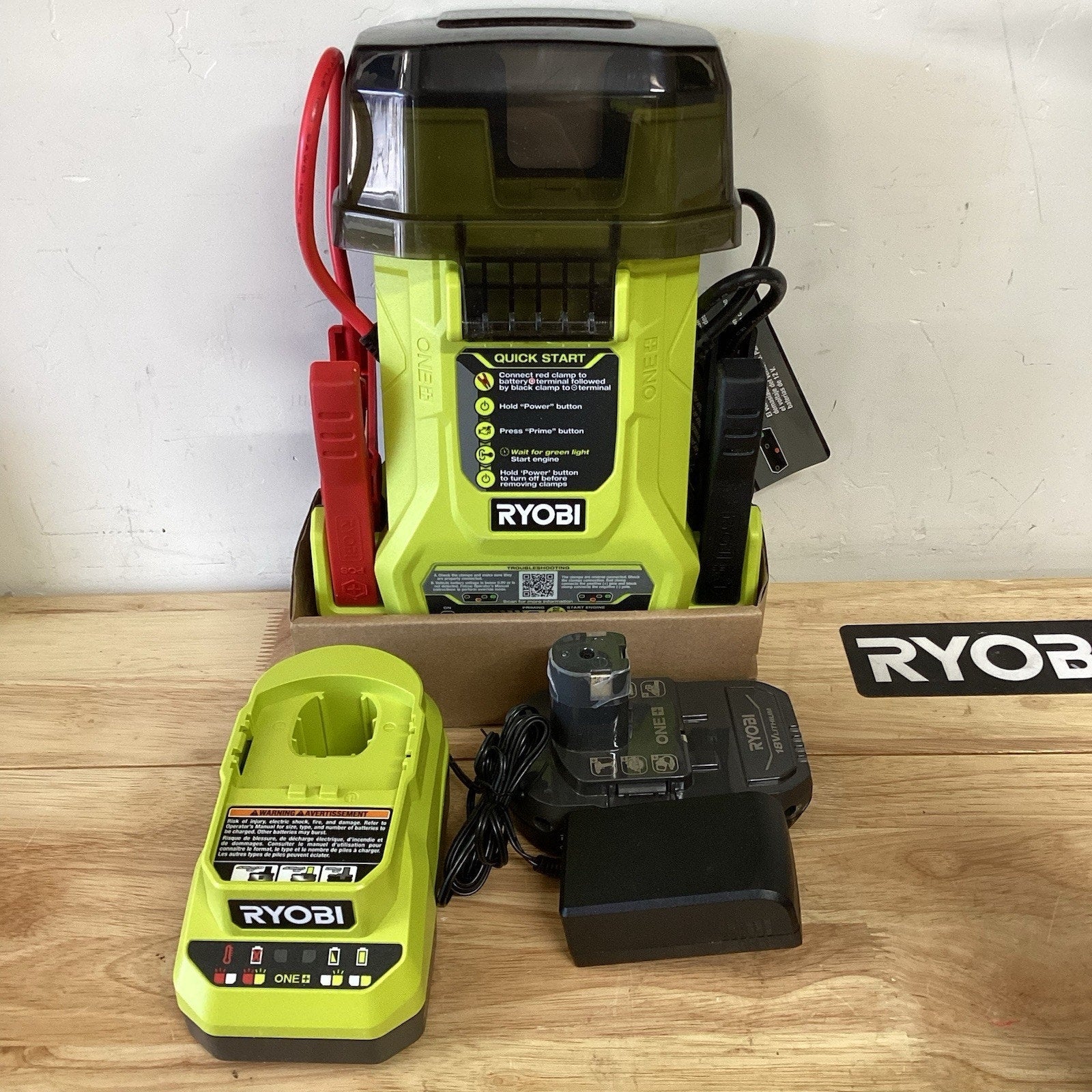 RYOBI ONE+ 18V Cordless 1600A Jump Starter with 2.0 Ah Battery and Charger P7110