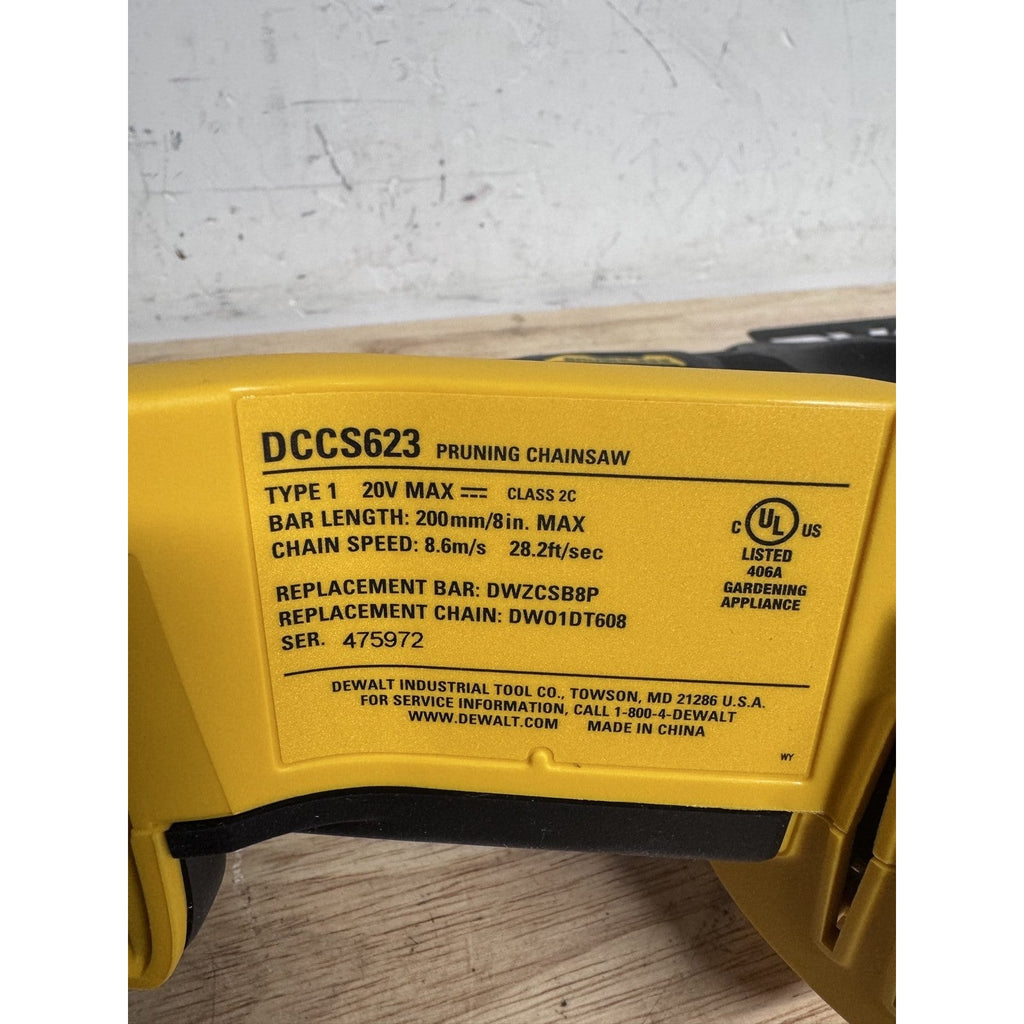 DEWALT DCCS623B 20V MAX XR Brushless 8 in Pruning Chainsaw Tool Only Open Box