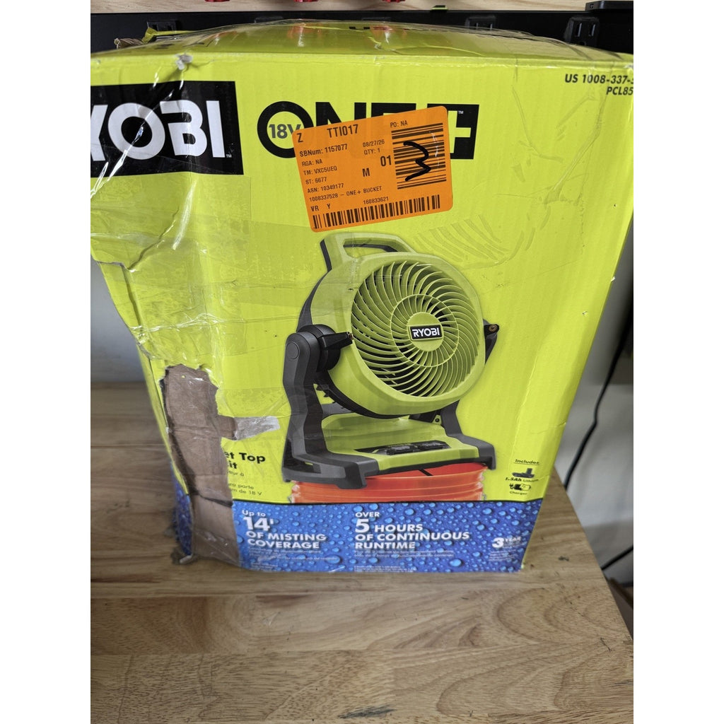 RYOBI ONE+ 18V Bucket Top Misting Fan Kit PCL851K Battery Charger OB