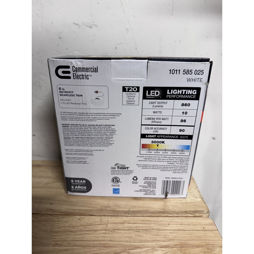 Commercial Electric 6 in LED Retrofit Recessed Trim 2-Pack 92216 NEW