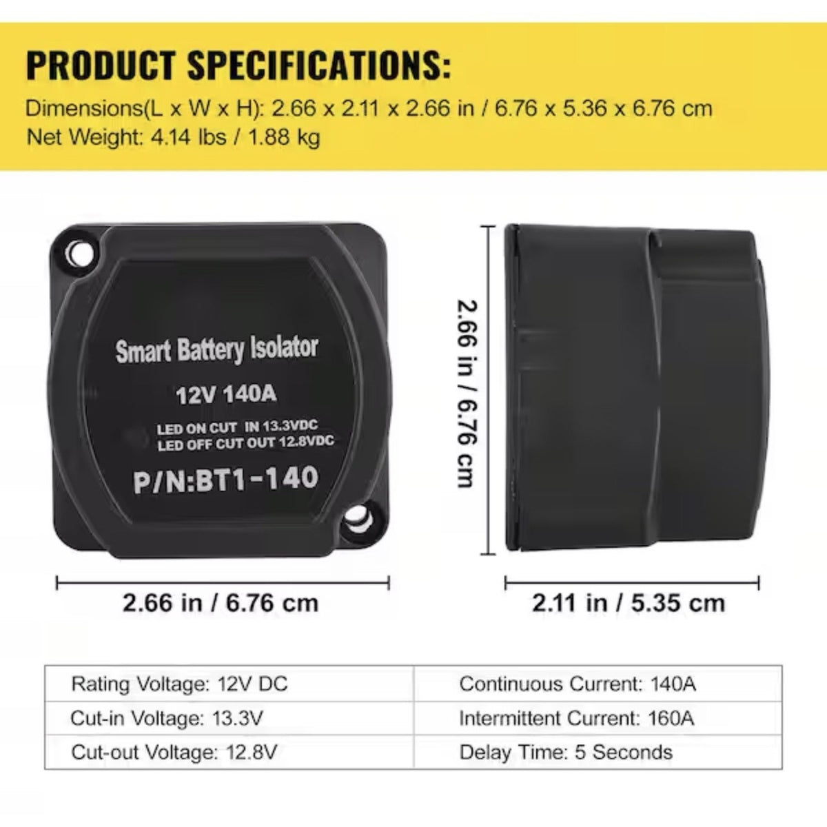 VEVOR 12V 140A Dual Battery Isolator Kit Voltage Sensitive Relay VSR001