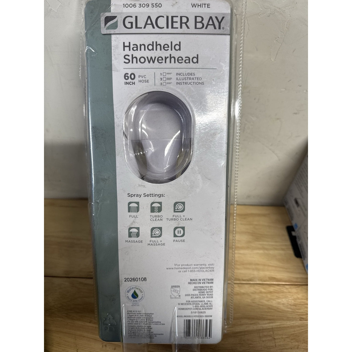 Glacier Bay Handheld Showerhead White 6 Spray Settings - Open Box
