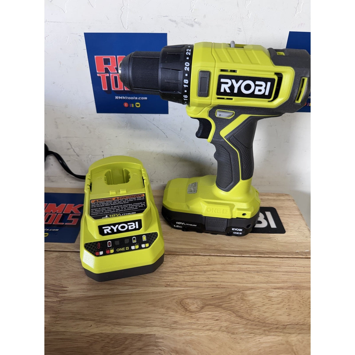 Ryobi PCL206K1 18V ONE+ 1/2 in Drill Driver Kit 1.5 Ah Battery Charger Open Box