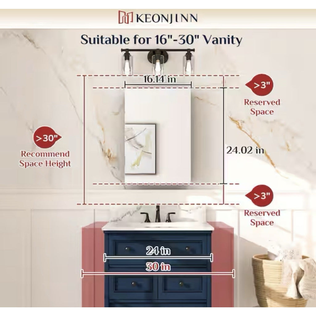 KeonJinn 16 in. W x 24 in. H Medicine Cabinet Rectangular Frameless