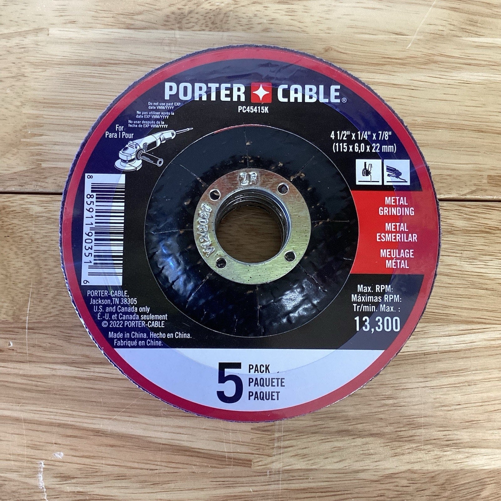 Porter Cable 4-1/2" x 1/4" x 7/8" Metal Grinding Wheel 5 Pack NEW