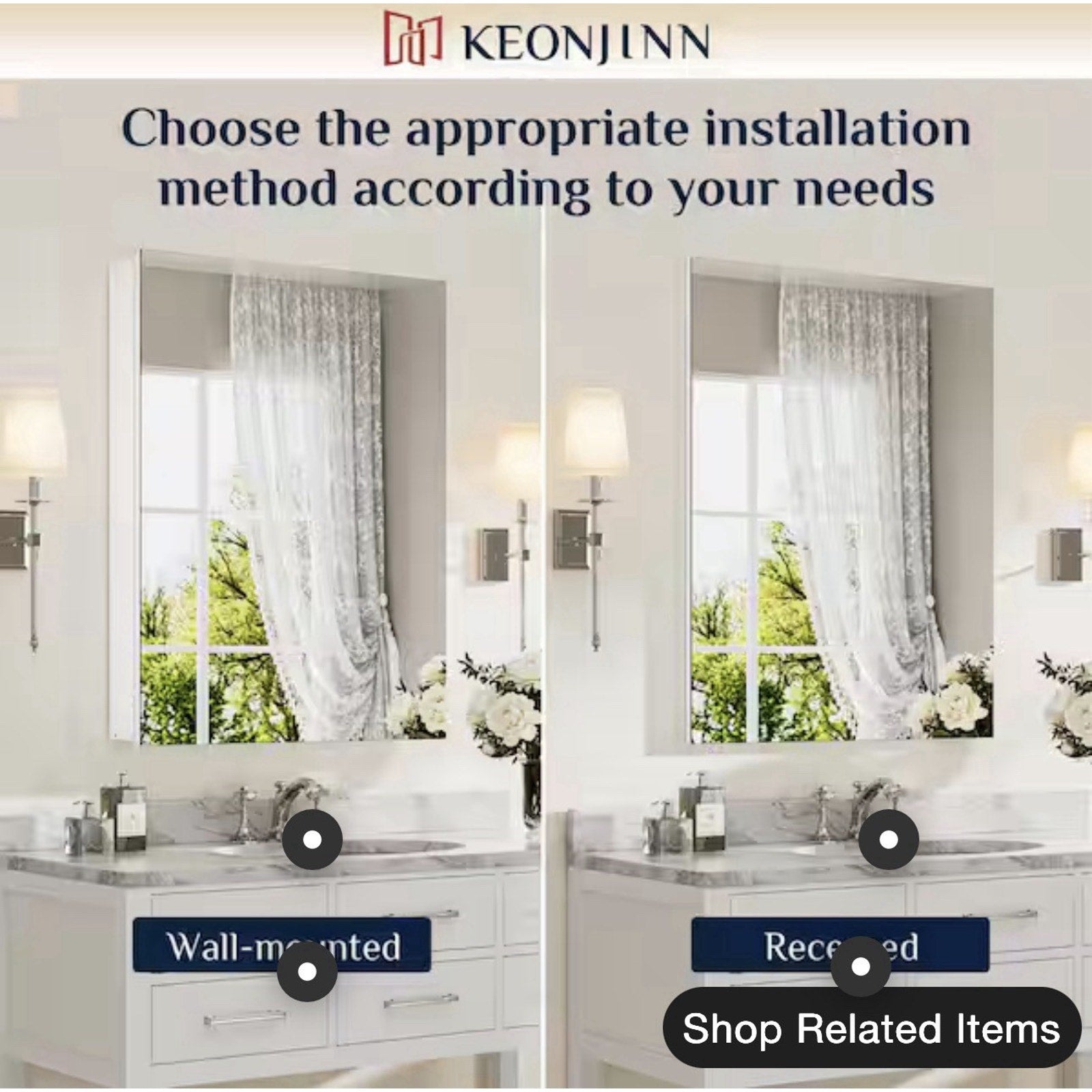 KeonJinn 16 in. W x 24 in. H Medicine Cabinet Rectangular Frameless