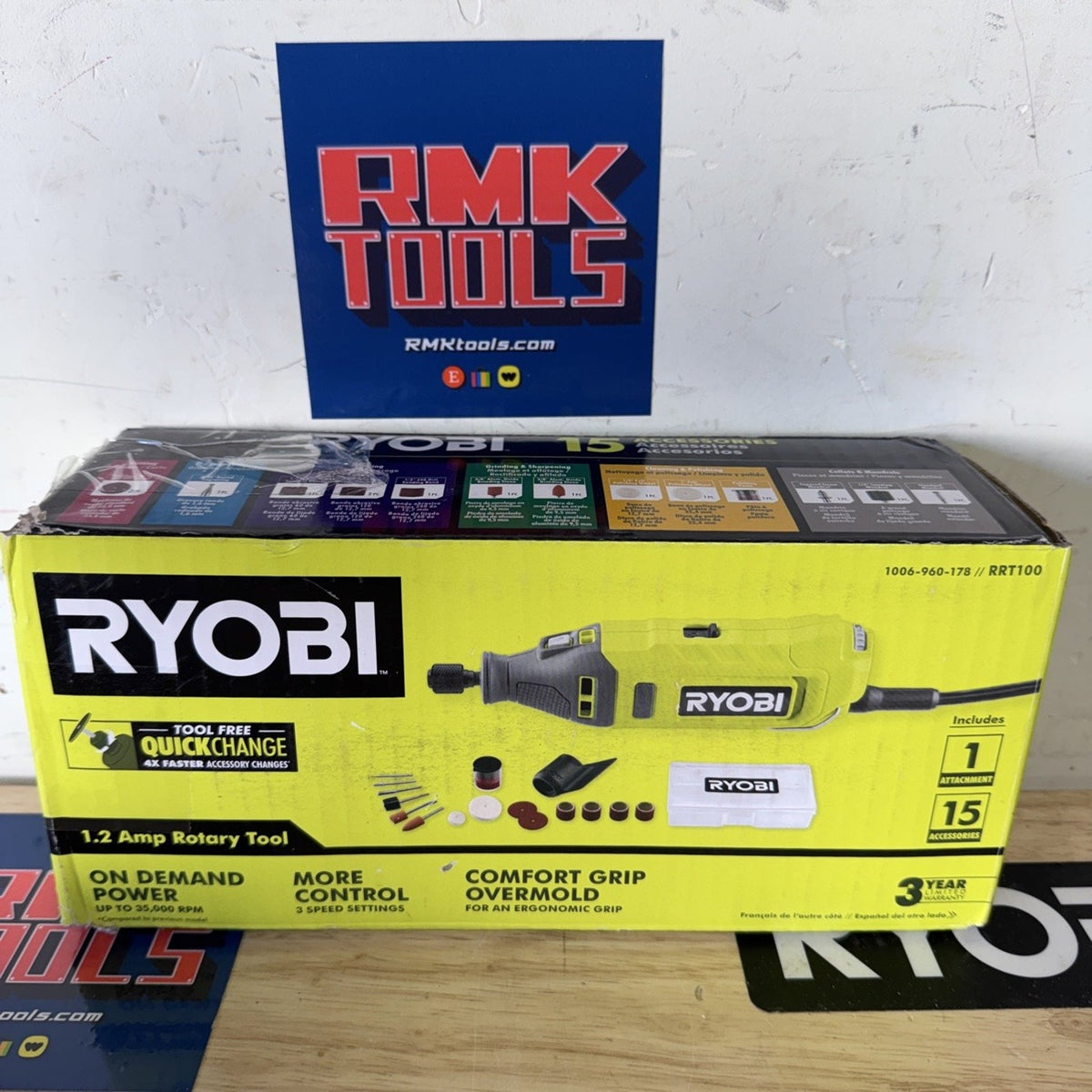 Ryobi RRT100 CORDED Rotary Tool Kit 1.2 Amp 15 Accessories Case Lightly Used
