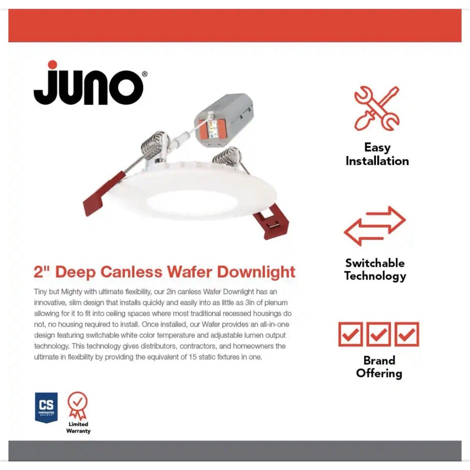 Brand NEW Juno Lighting WF2 RD ALO25 SWW5 90CRI 120 M6 Wafer 2" Switchable White