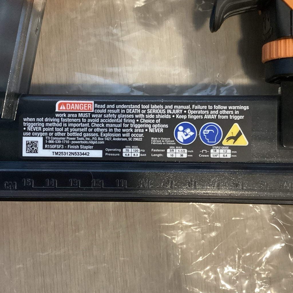 RIDGID R150FSF 18-Gauge Finish Stapler 70 psi