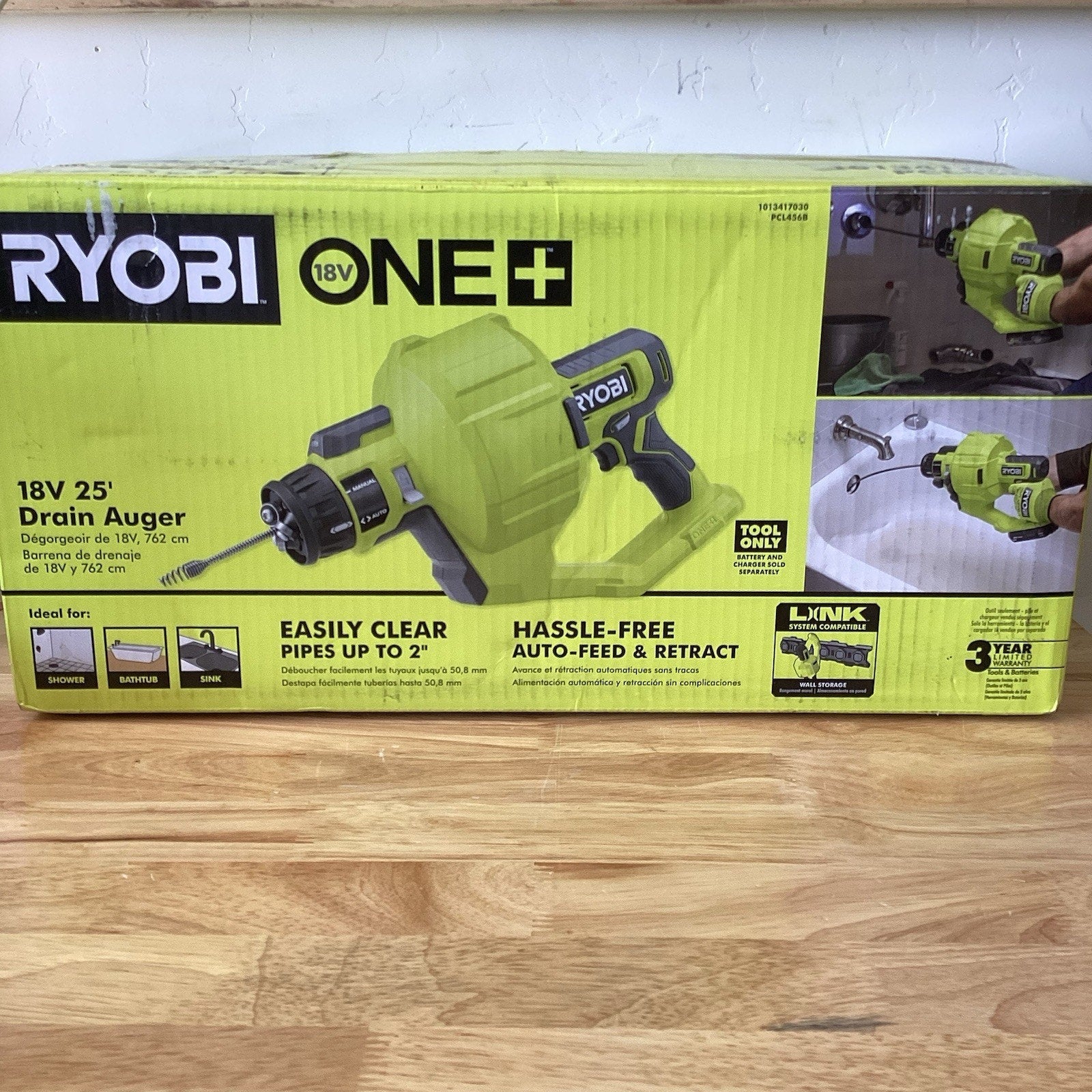 Ryobi ONE+ 18V Cordless Drain Auger with 25 Ft Cable (Tool Only) PCL456B