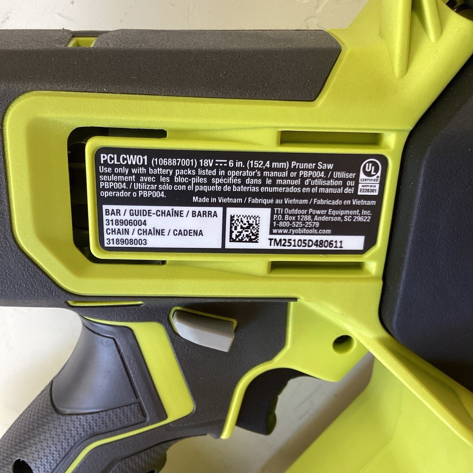RYOBI 18V Compact Pruning Mini Chainsaw 6" Cordless (Tool Only) PCLCW01B Trimmer