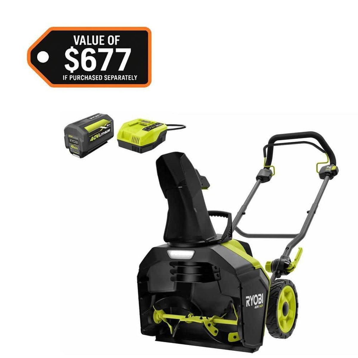 RYOBI 40V HP 18in Brushless Snow Blower Kit RY40890 6Ah Battery Charger Open Box