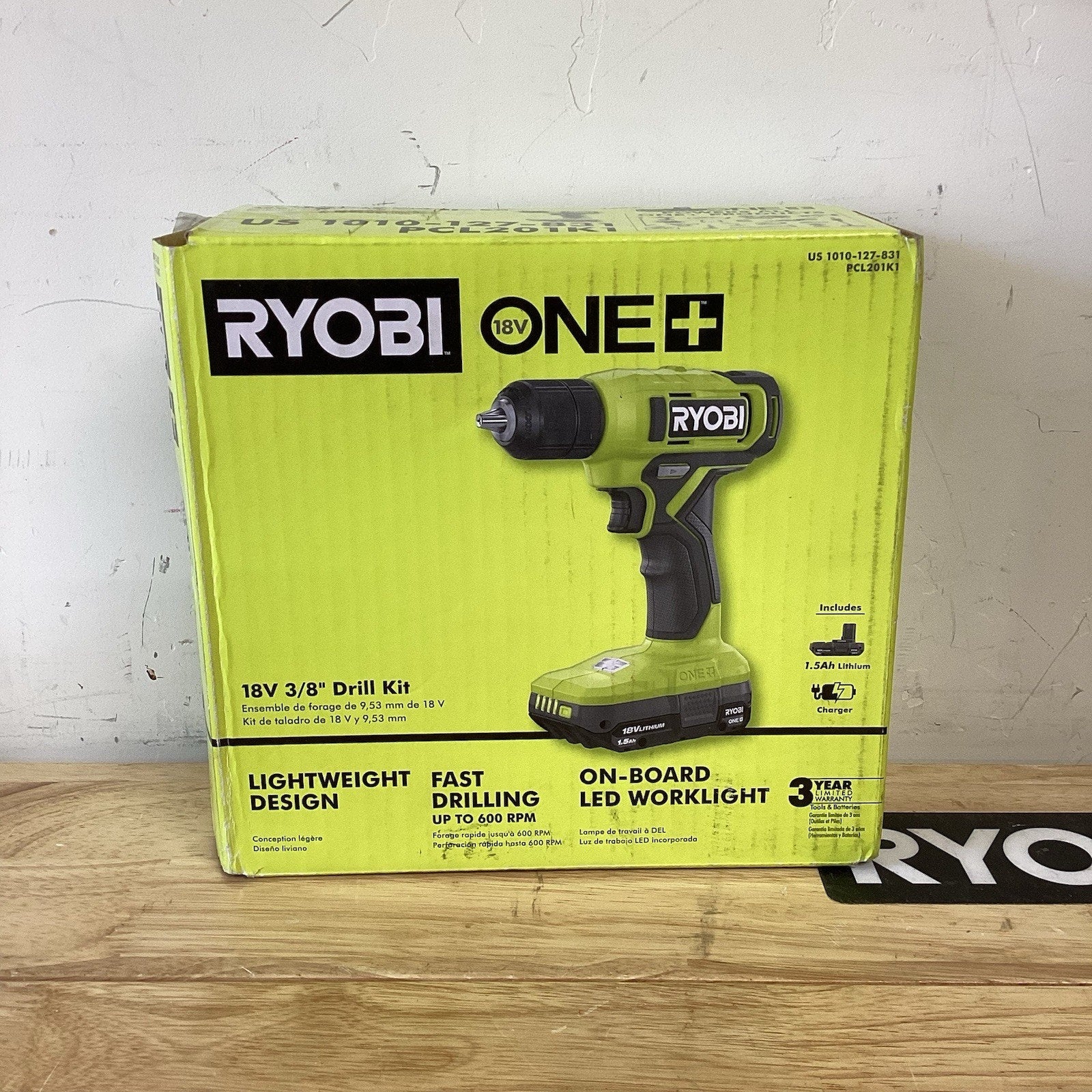 RYOBI ONE+ 18V 3/8 in Drill/Driver Kit 1.5 Ah Battery & Charger PCL201K1 (OB)