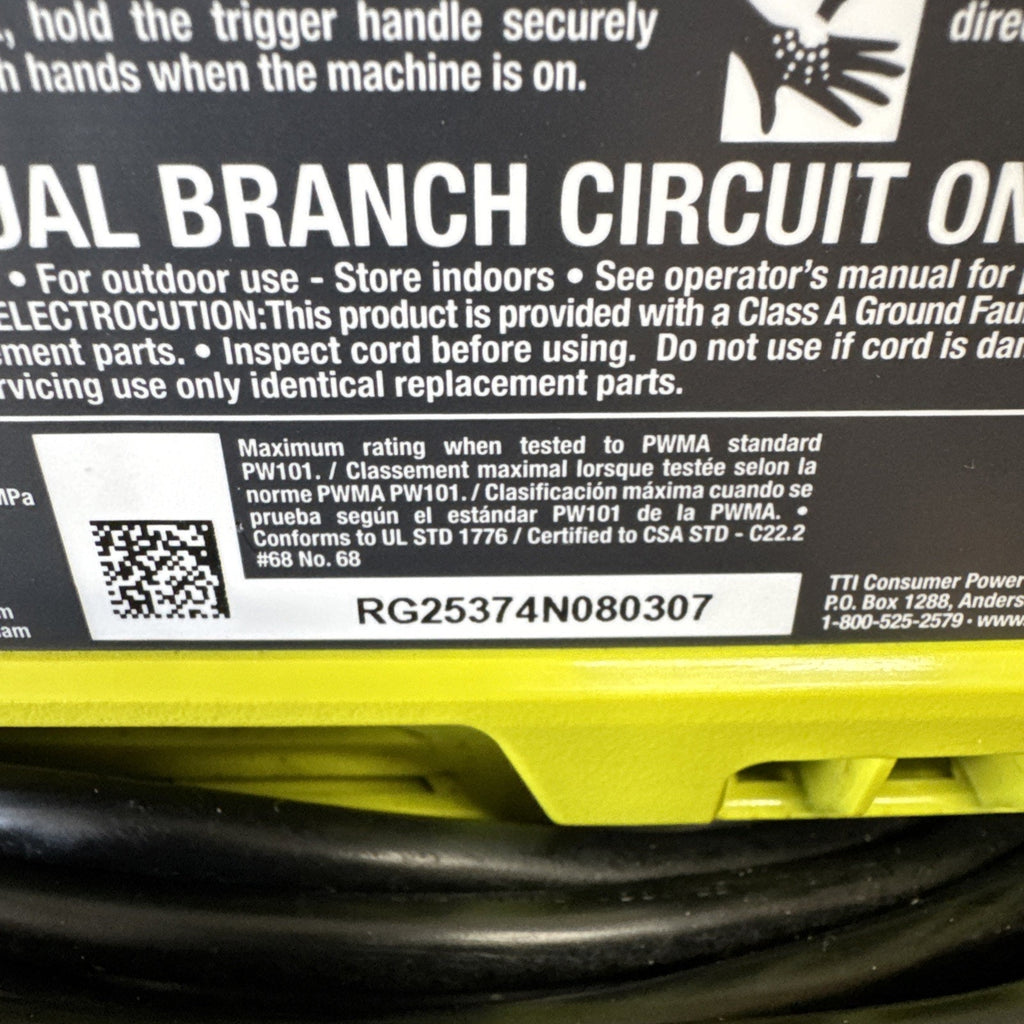 RYOBI 1800 PSI 1.2 GPM Electric Pressure Washer Portable Outdoor Cleaner