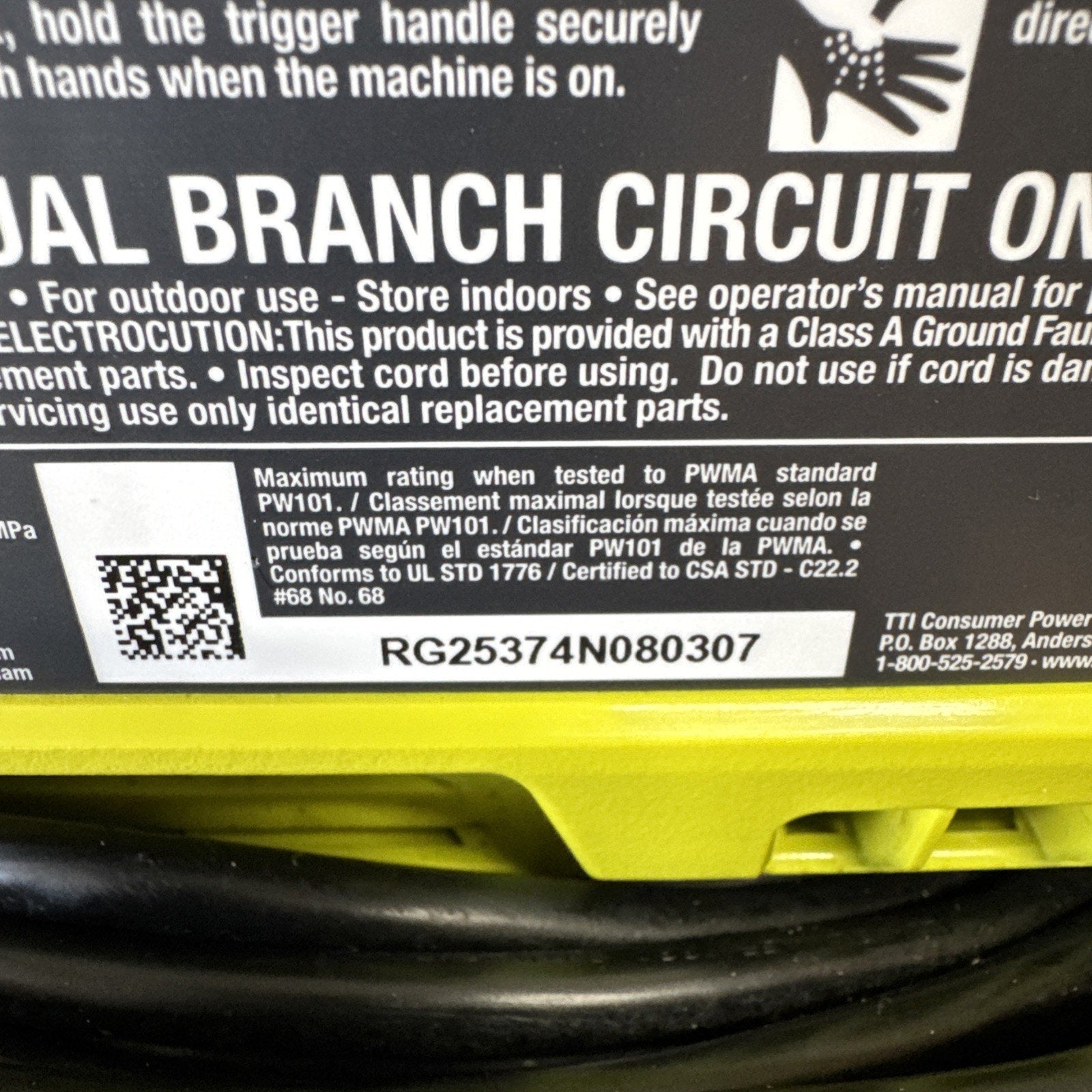 RYOBI 1800 PSI 1.2 GPM Electric Pressure Washer Portable Outdoor Cleaner