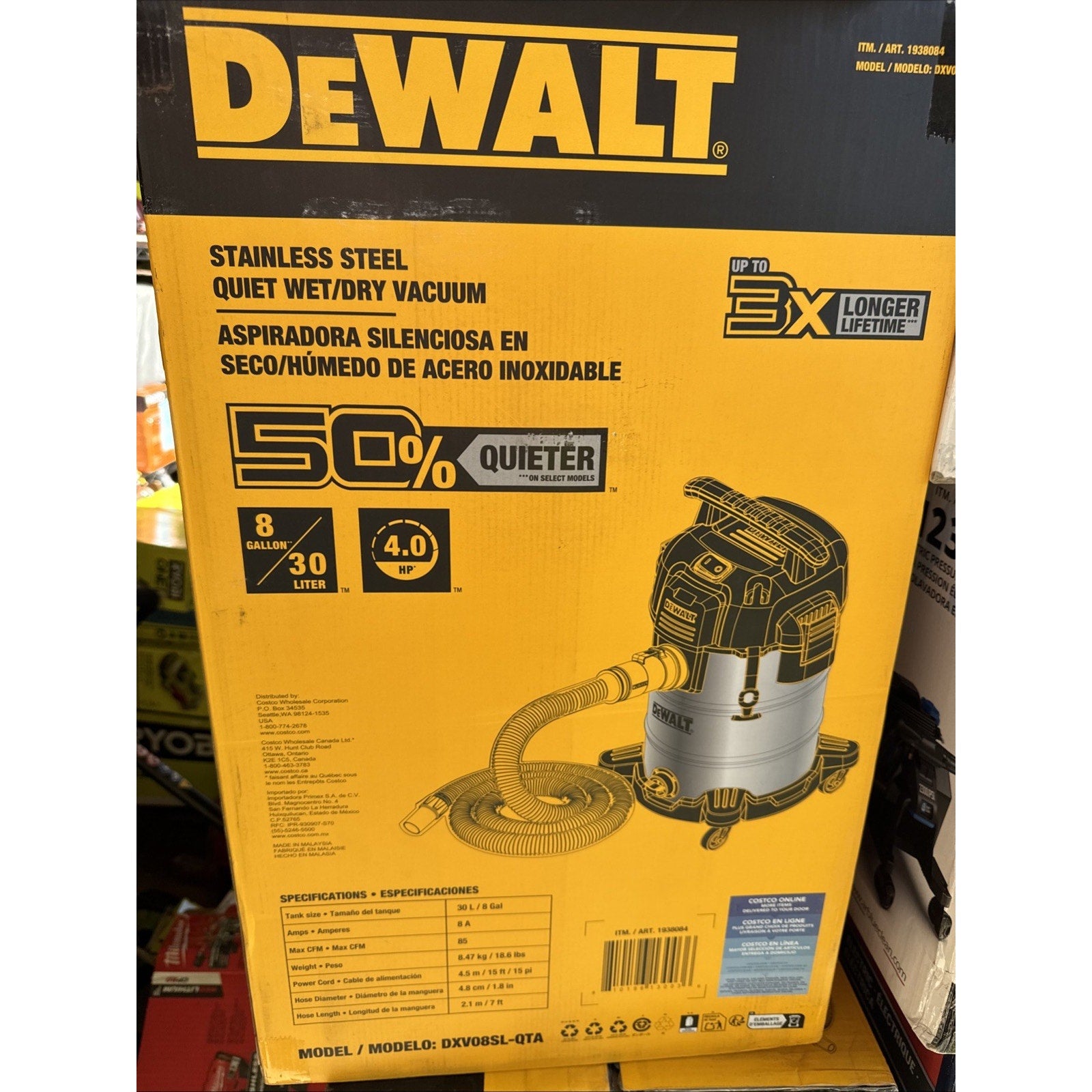 DeWalt 8-Gallon Stainless Steel Wet Dry Vacuum - 4 HP Commercial Vacuum Cleaner