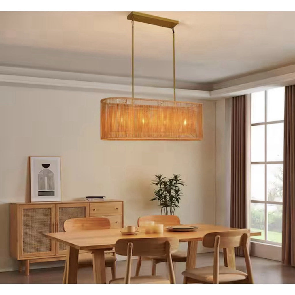 PAKOKULA Boho 4-Light Painted Gold Finish Farmhouse Rectangle Chandelier