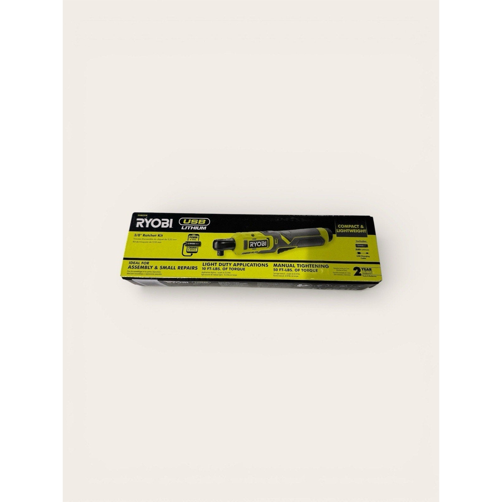 Ryobi 3/8" Ratchet Kit 2.0 Ah Battery & USB Charging Cable FVRC51K Brand New