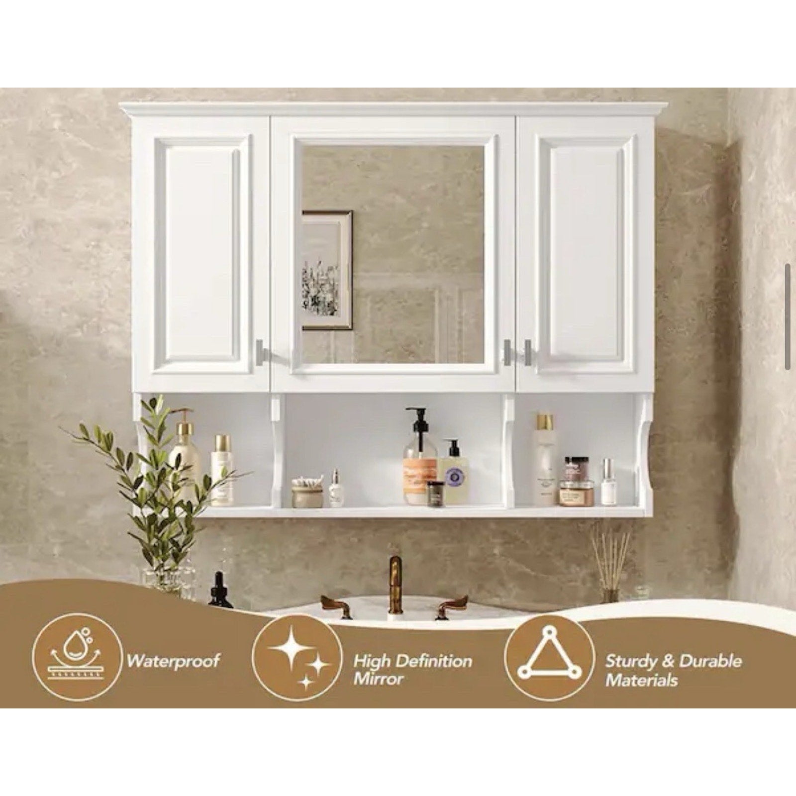 EPOWP 35 in. W x 28.7 in. H Rectangular White MDF Surface Mount Medicine Cabinet