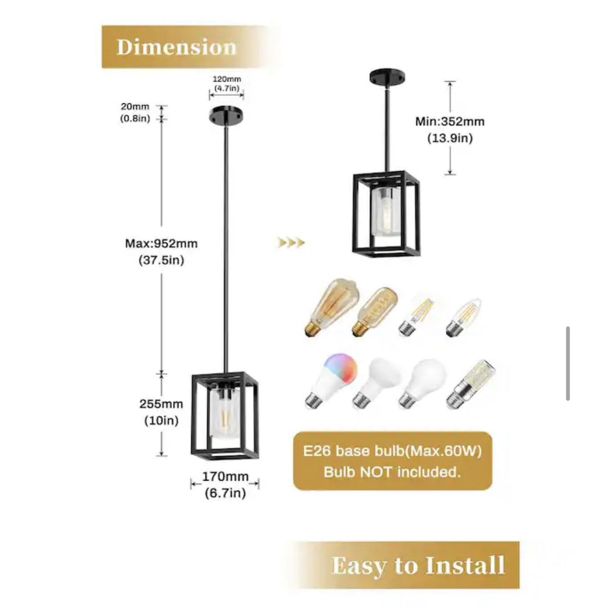 1-Light Black Metal Cage Pendant Light Industrial Farmhouse Style - Open Box
