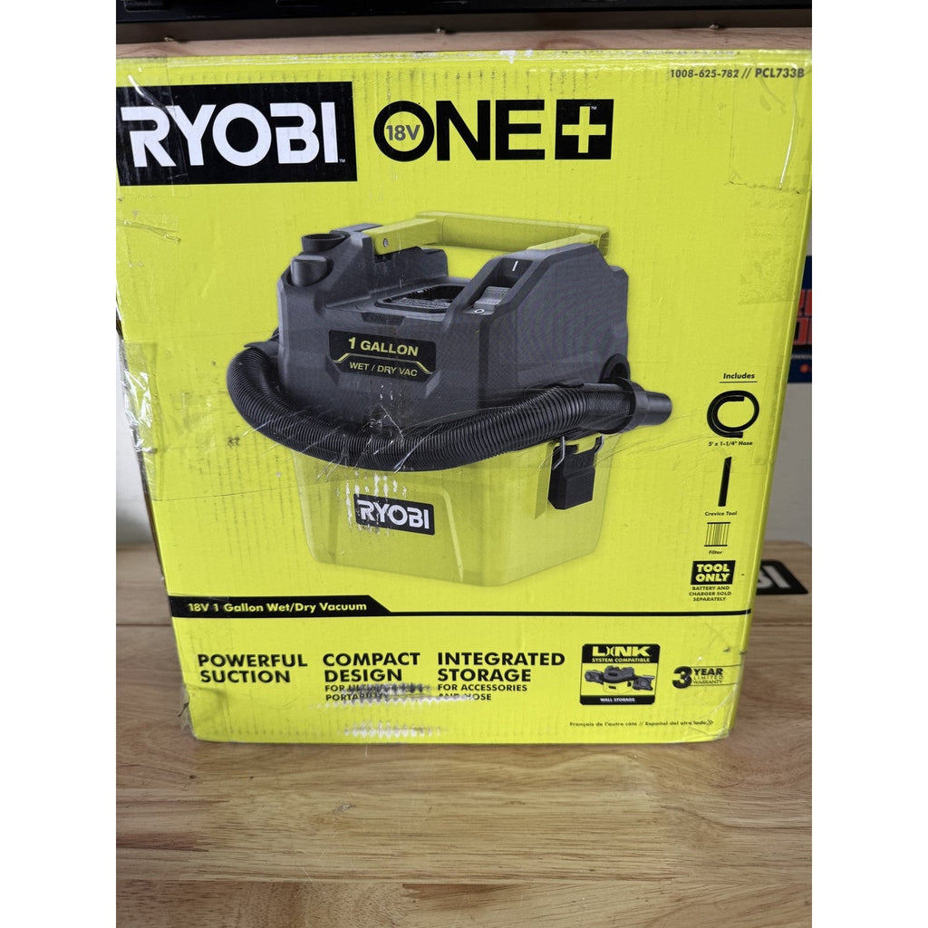 Ryobi PCL733B 18V ONE+ 1 Gallon Wet/Dry Vacuum Tool Only Hose Filter Box