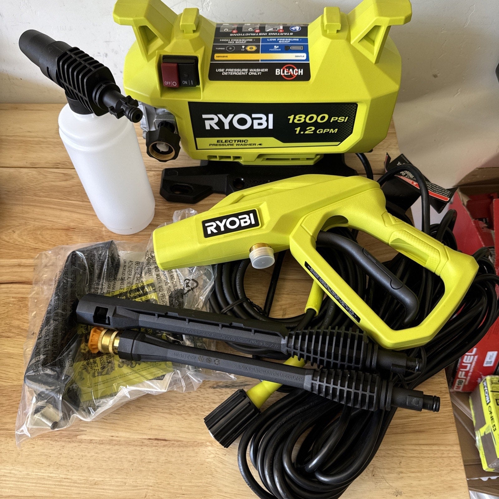 RYOBI 1800 PSI 1.2 GPM Electric Pressure Washer Portable Outdoor Cleaner