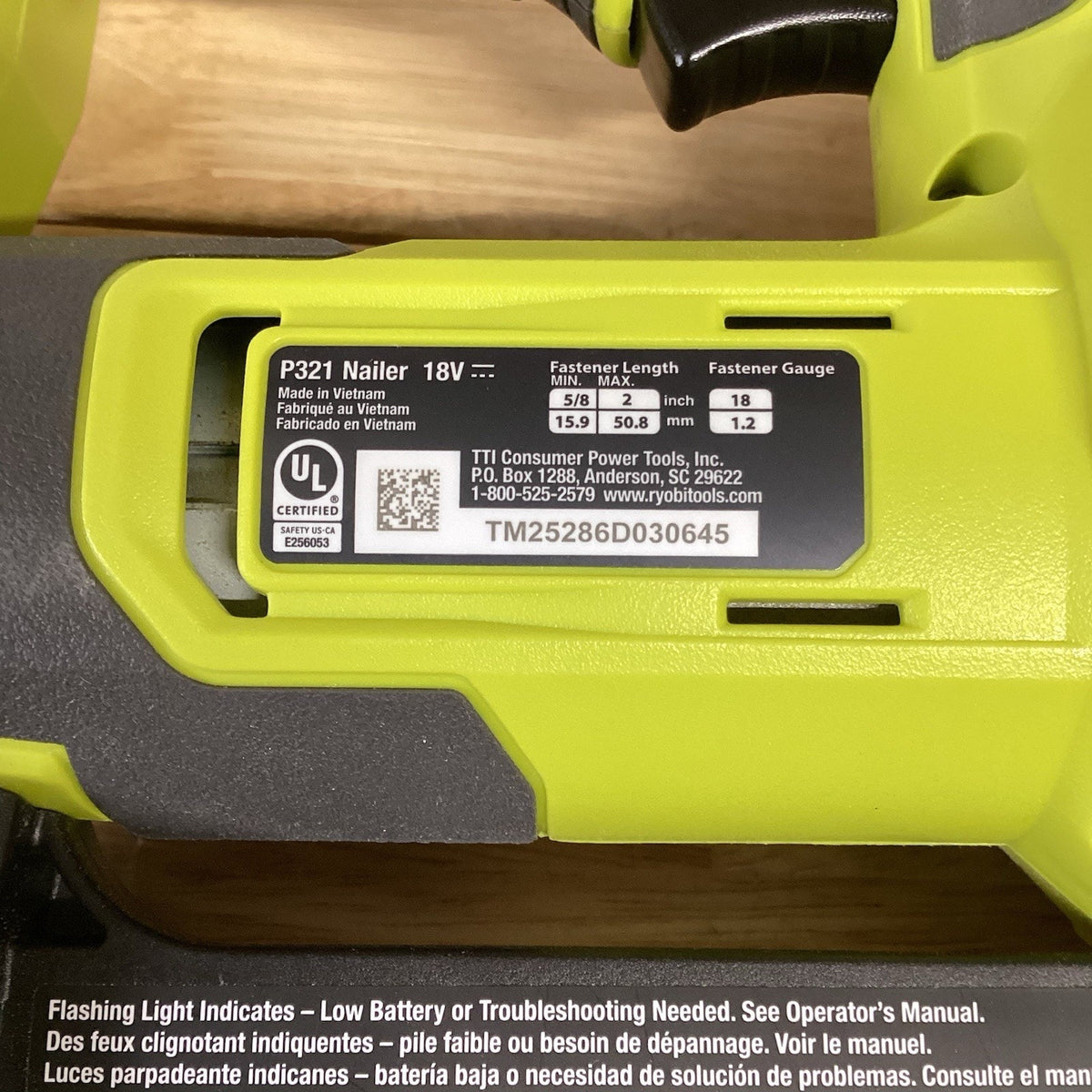 Ryobi 18V Ryobi ONE+ 18-Gauge Cordless Airstrike Brad Nailer (Tool Only) P321