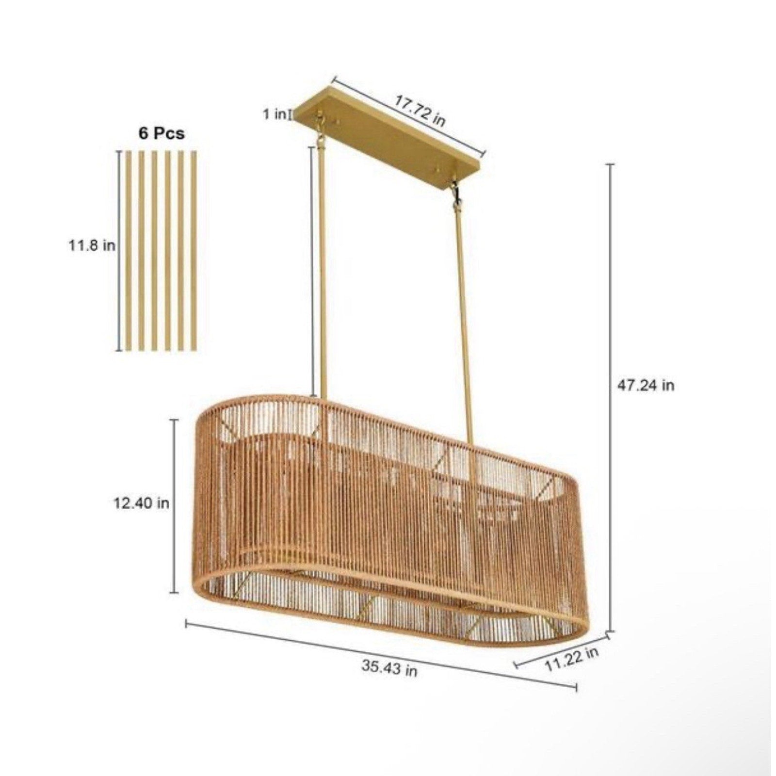 PAKOKULA Boho 4-Light Painted Gold Finish Farmhouse Rectangle Chandelier