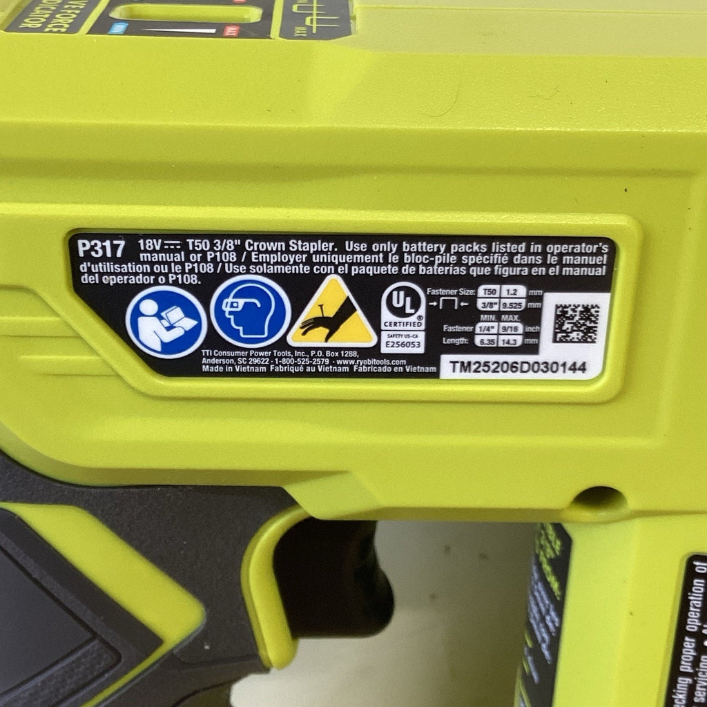 Ryobi P317 18V ONE+ Cordless Compression Drive 3/8 inch Crown Stapler TOOL ONLY