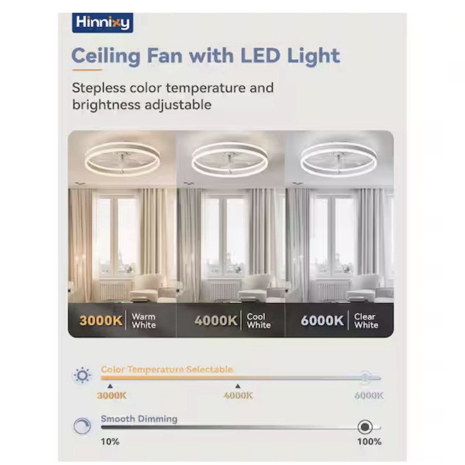 HINNIXY 20 in. Smart Indoor Matte White Fan
