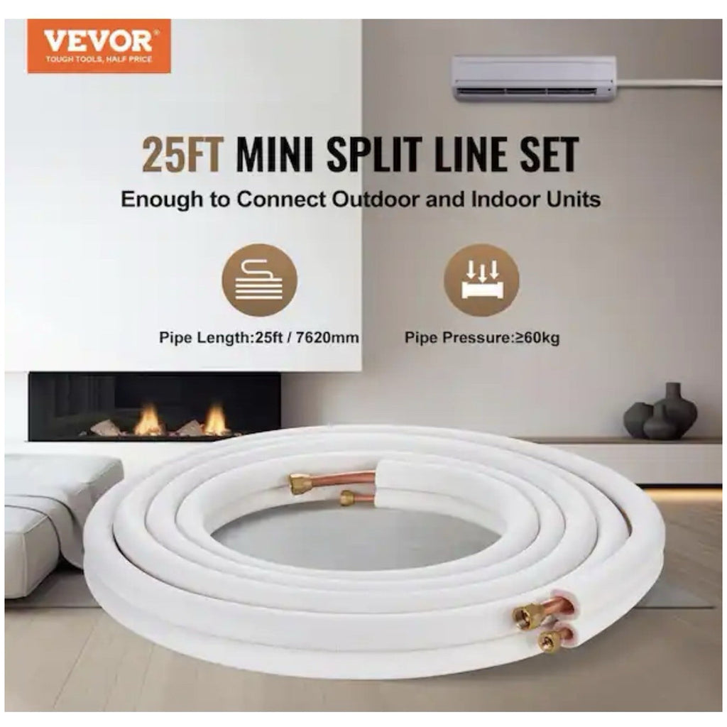 VEVOR 25 ft. Mini Split Line Set 1/4 in. and 1/2 in. O.D Copper Pipes Tubing