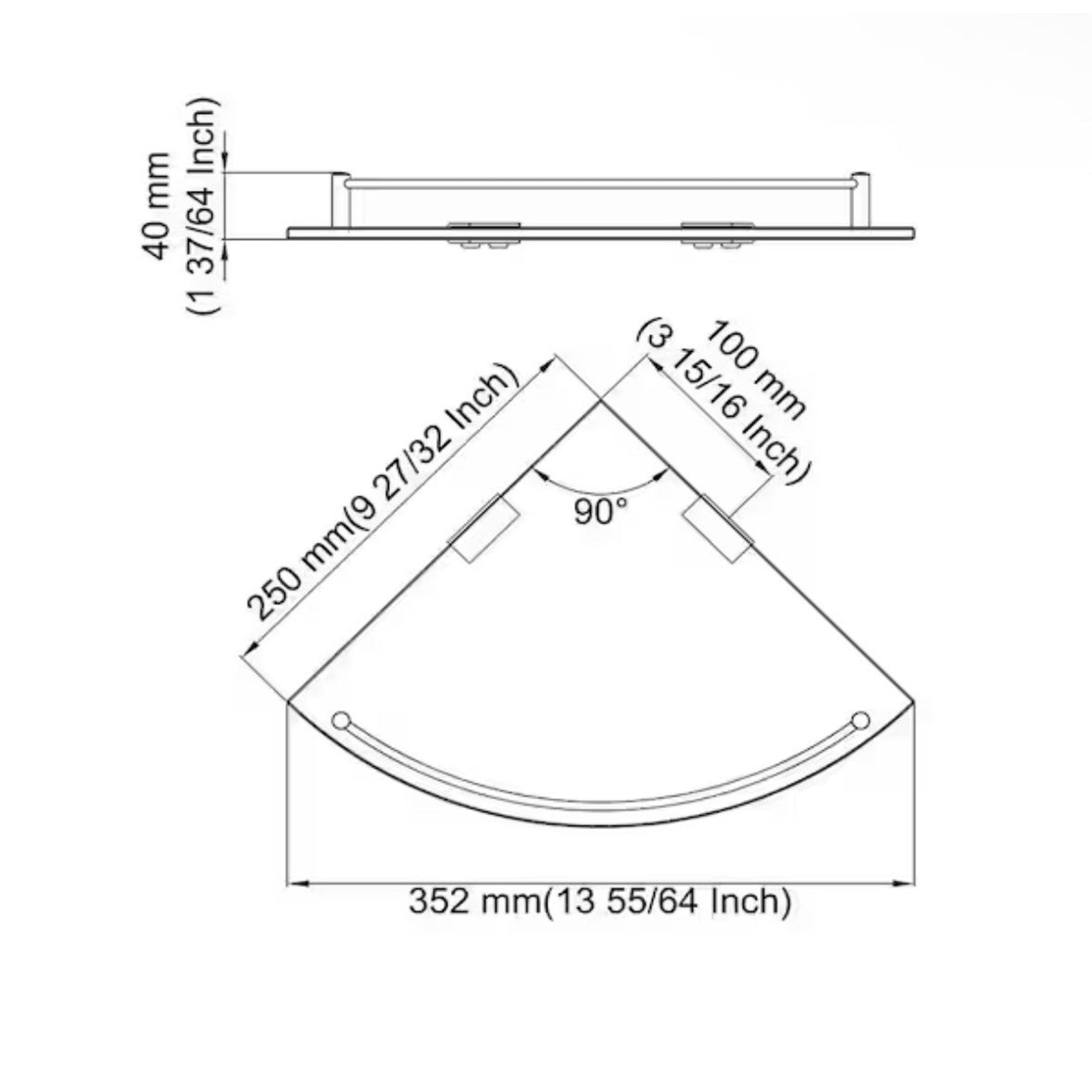 ACEHOOM 14" W x 10" D x 1.6" H Wall Mount Bathroom Corner Triangle Glass Shelf