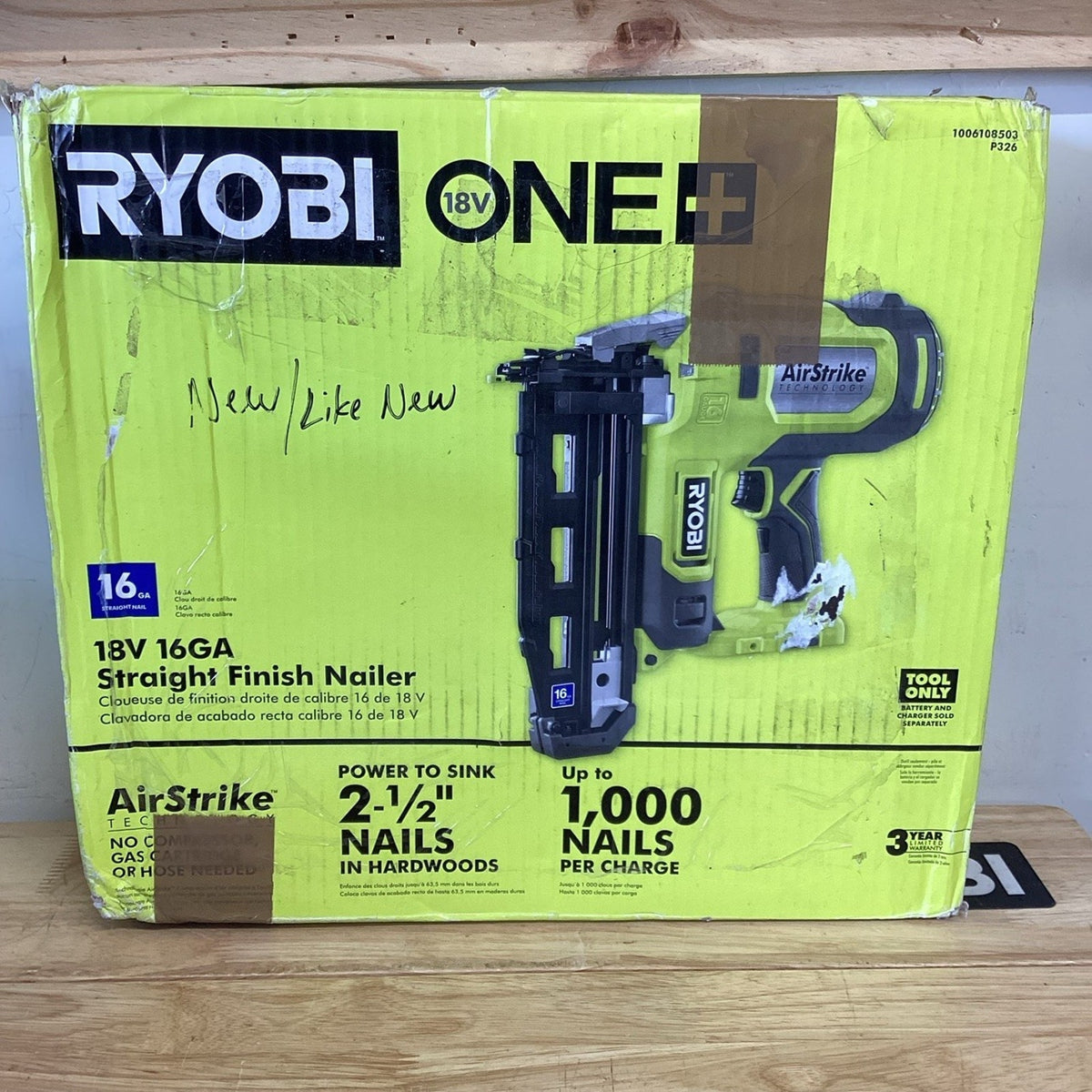 Ryobi P326 18V ONE+ AirStrike 16GA Finish Nailer Tool Only - Open Box