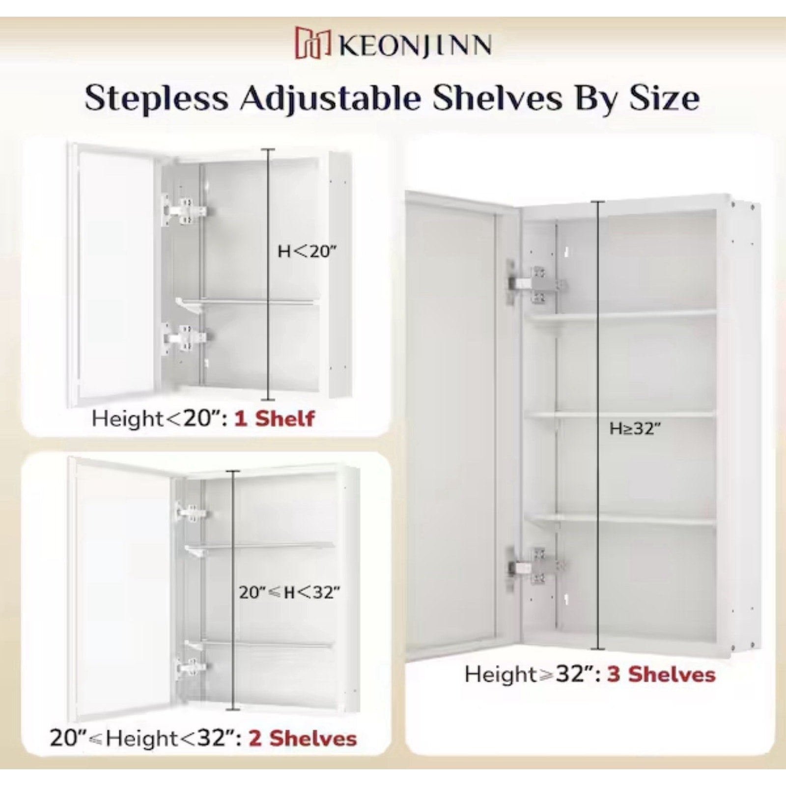 KeonJinn 16 in. W x 24 in. H Medicine Cabinet Rectangular Frameless