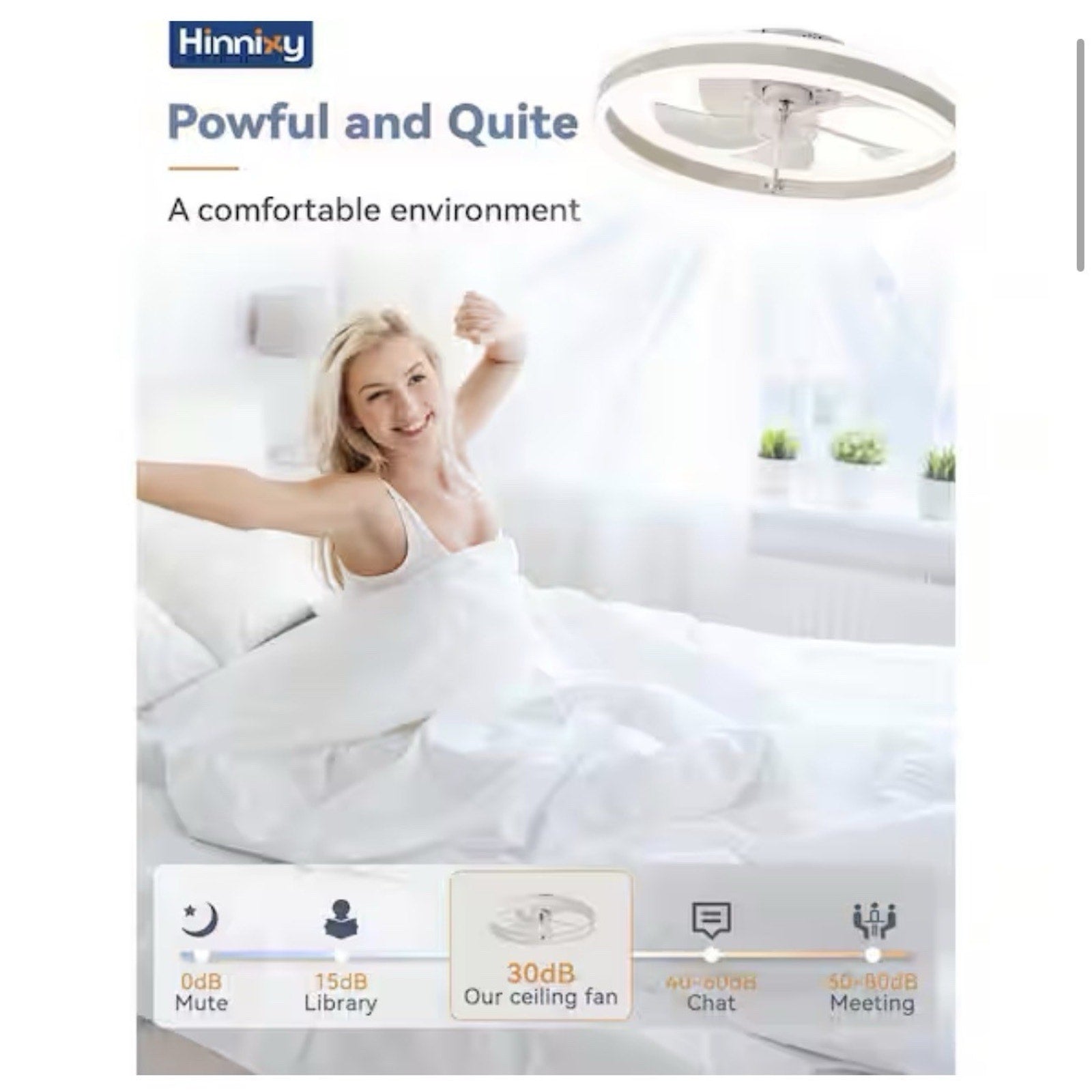 HINNIXY 20 in. Smart Indoor Matte White Fan