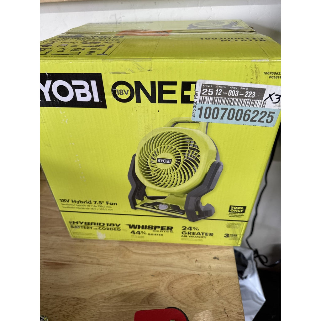 RYOBI ONE+ 18V Hybrid 7.5" Whisper Fan PCL811B Tool Only - Open Box