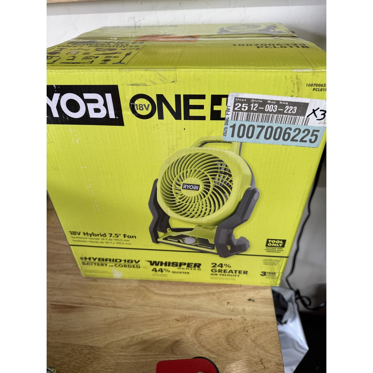 RYOBI ONE+ 18V Hybrid 7.5" Whisper Fan PCL811B Tool Only - Open Box