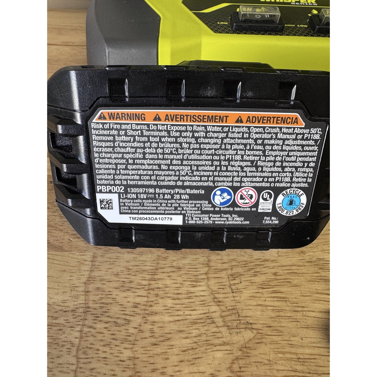 RYOBI ONE+ 18V Bucket Top Misting Fan Kit PCL851K Battery Charger Used
