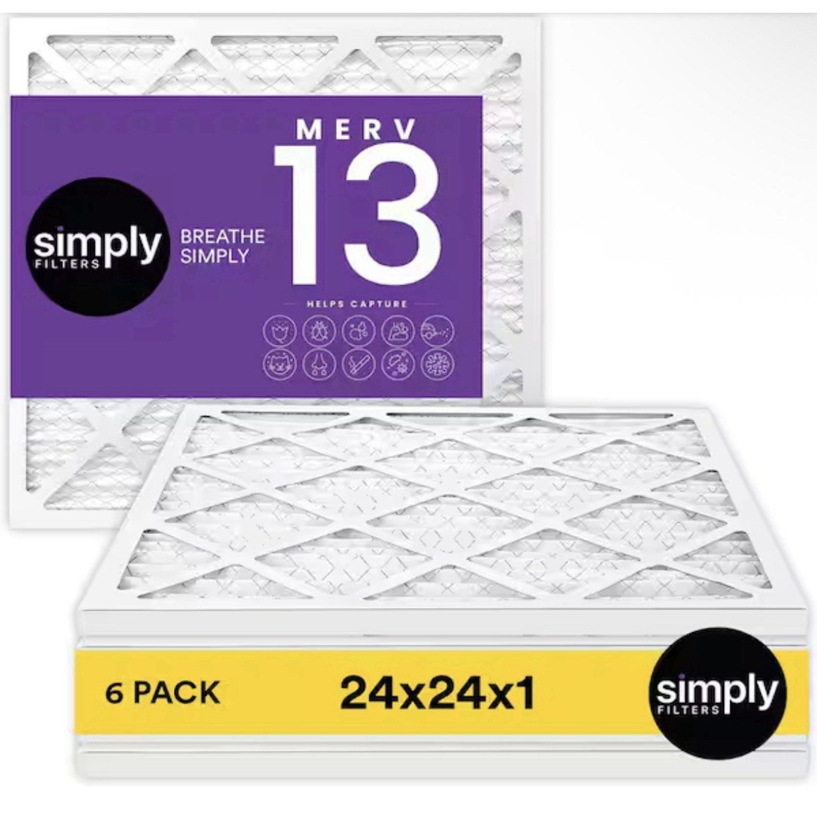 Simply 24 in. x 24 in. x 1 in. MERV 13 FPR 10-Pleated Furnace Air Filter 6 Pack