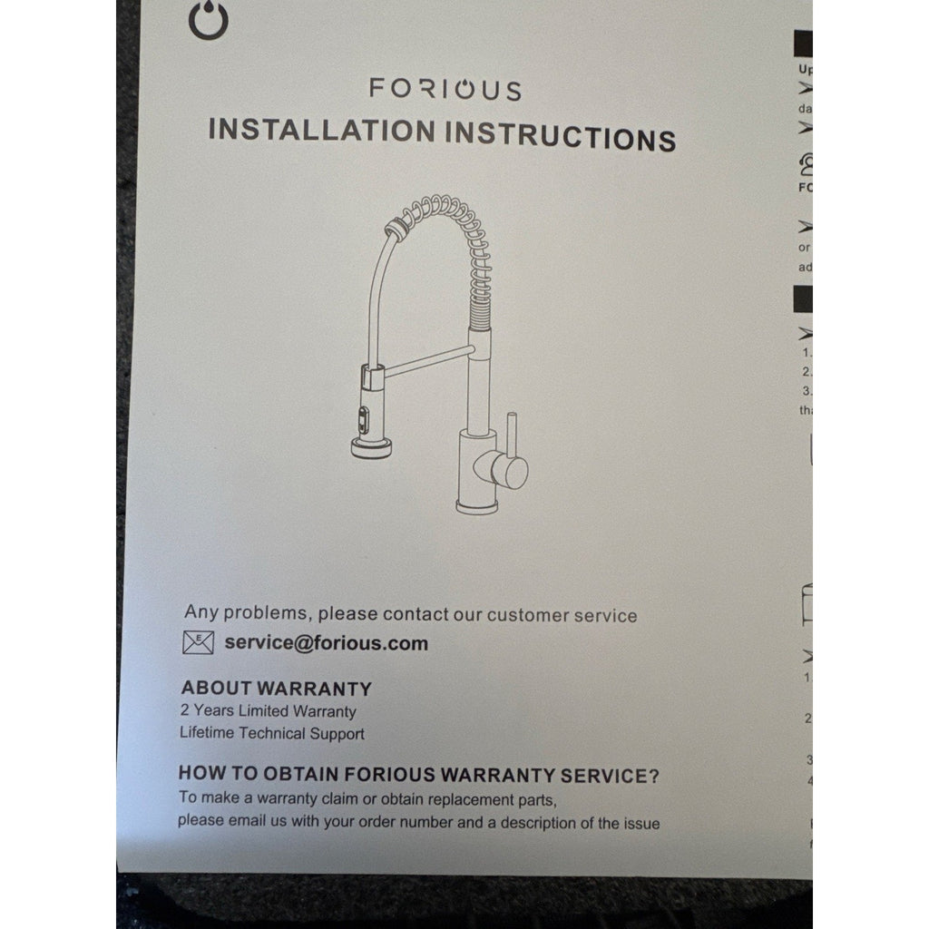 FORIOUS Pull-Down Kitchen Faucet Matte Black Single Handle HSL9008 - Open Box