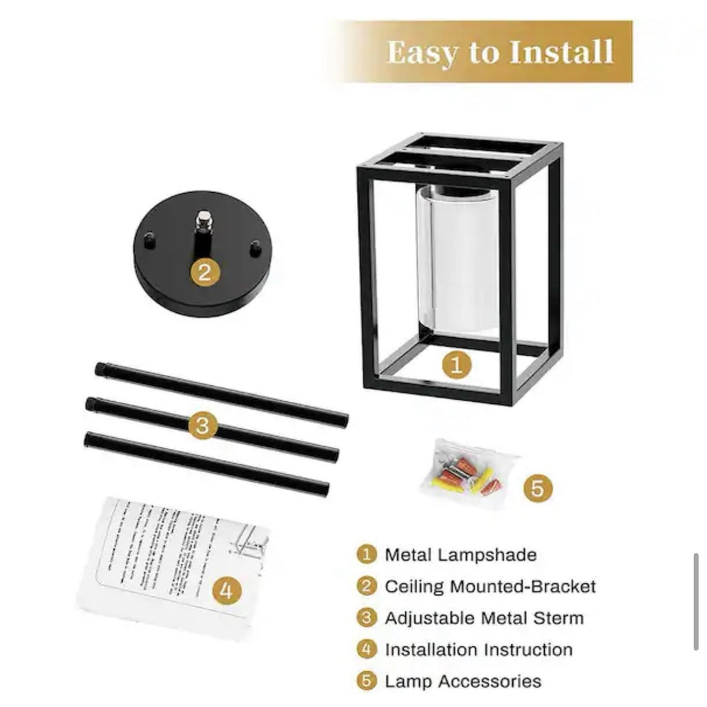 1-Light Black Metal Cage Pendant Light Industrial Farmhouse Style - Open Box