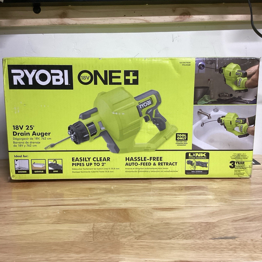 Ryobi ONE+ 18V Drain Auger 25 ft Cable, Auto Feed/Retract PCL456B