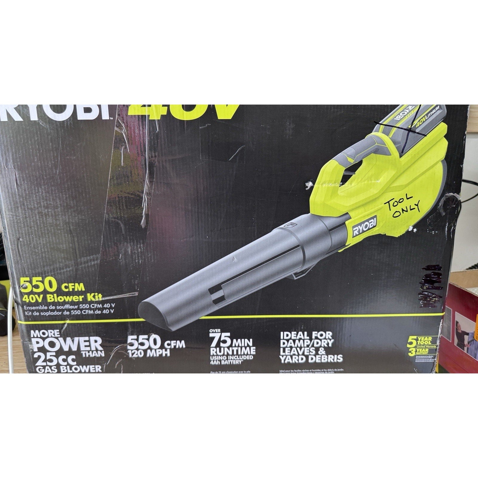 Ryobi RY40LB01 40V 550CFM Cordless Battery Powered Blower (Tool Only)