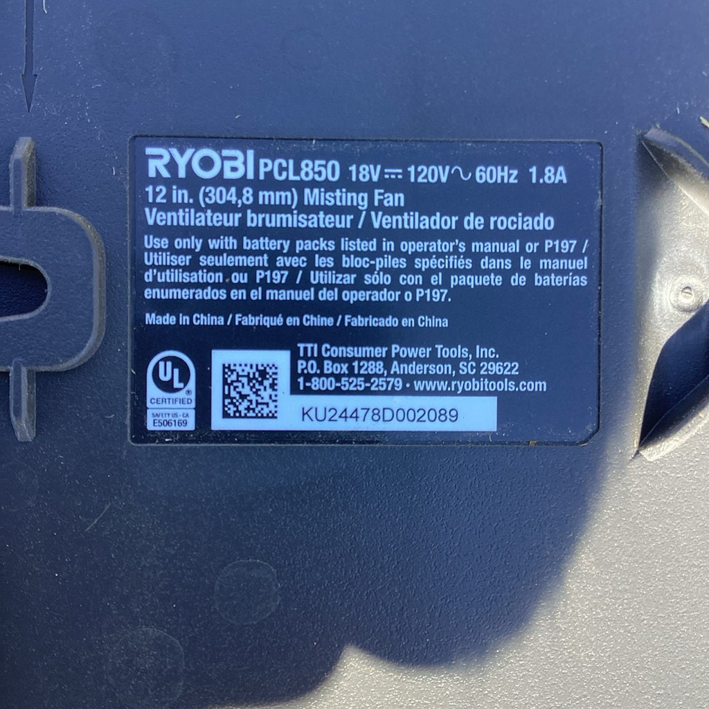 RYOBI 18V ONE+ Whisper Series 12'' Misting Air Cooling Fan - Green (PCL850B)