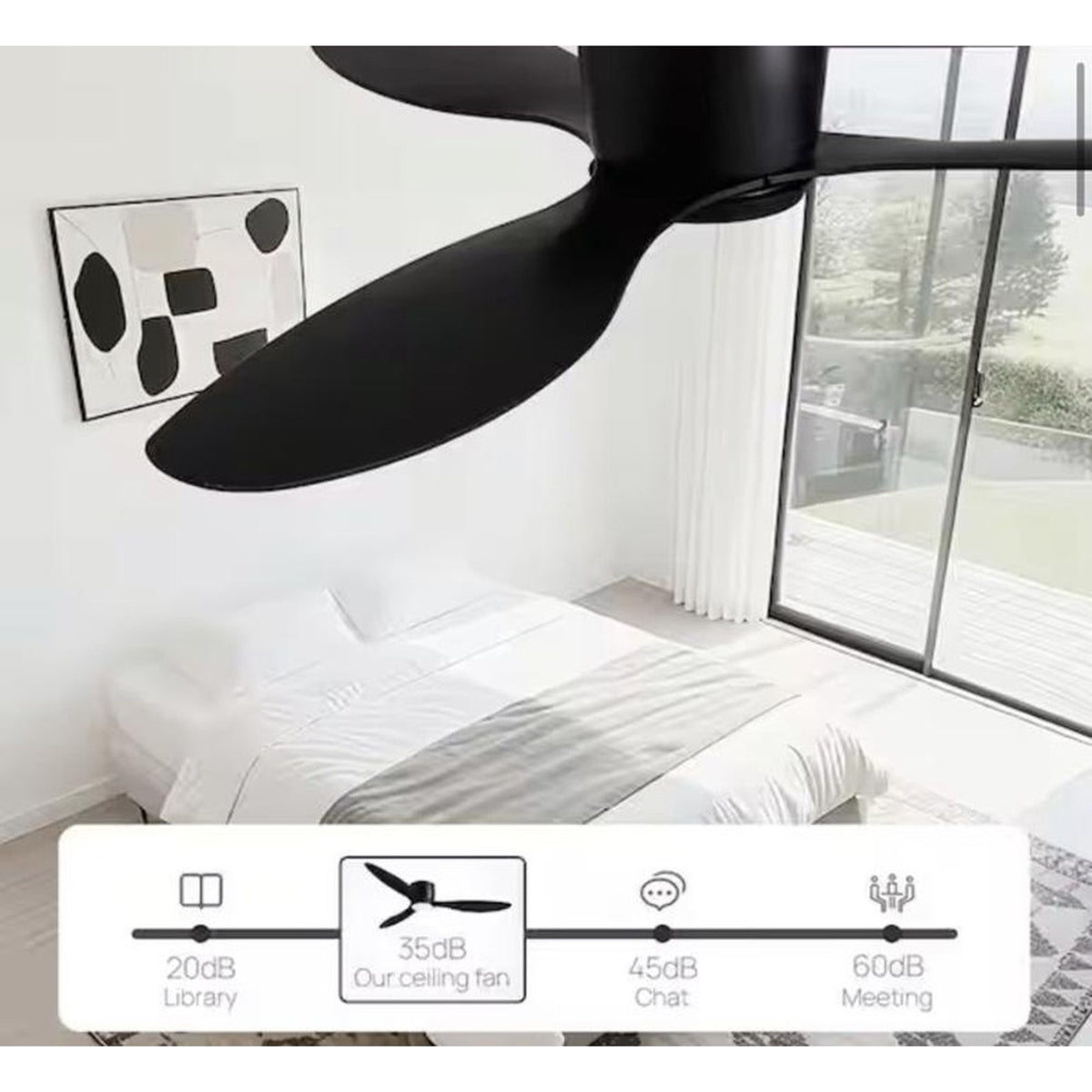 WDETR 52in Black Low Profile Ceiling Fan Light Remote SPM-1164-02 NEW