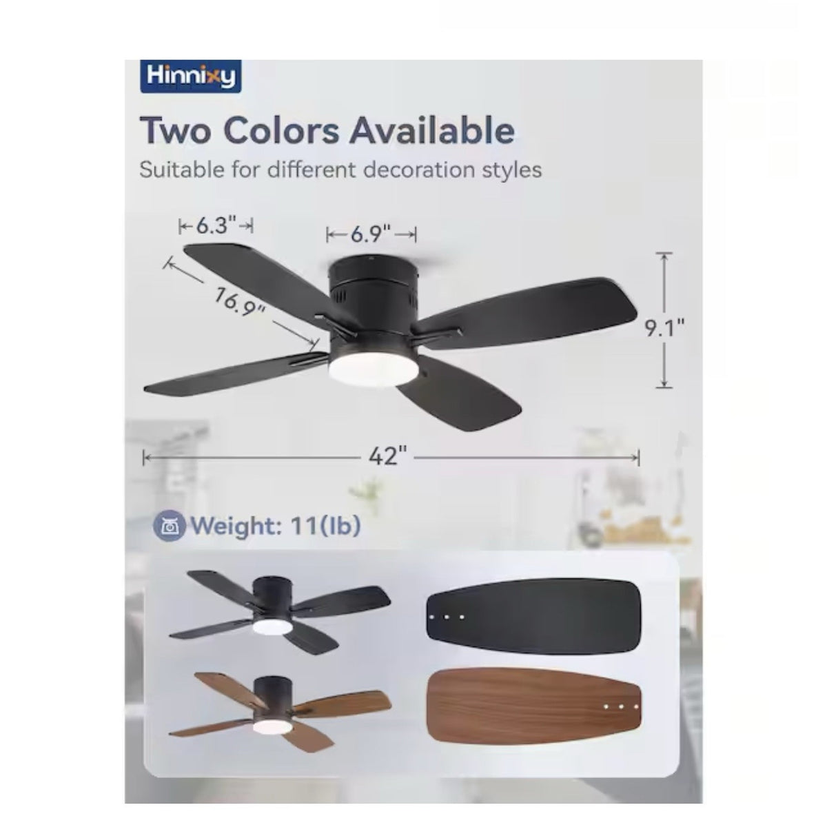 HINNIXY 42in Black Ceiling Fan LED Light Remote Y23FSD0053-2801HD OB