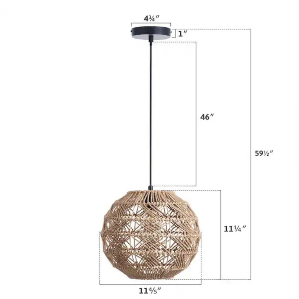 1-Light Rattan Pendant Light Woven Natural Shade Matte Black - Open Box